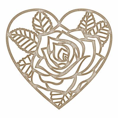 Rose Heart MDF Laser Cut Craft Blanks in Various Sizes