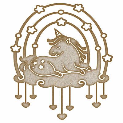 Sleepy Unicorn Rainbow Cloud MDF Laser Cut Craft Blanks in Various Sizes