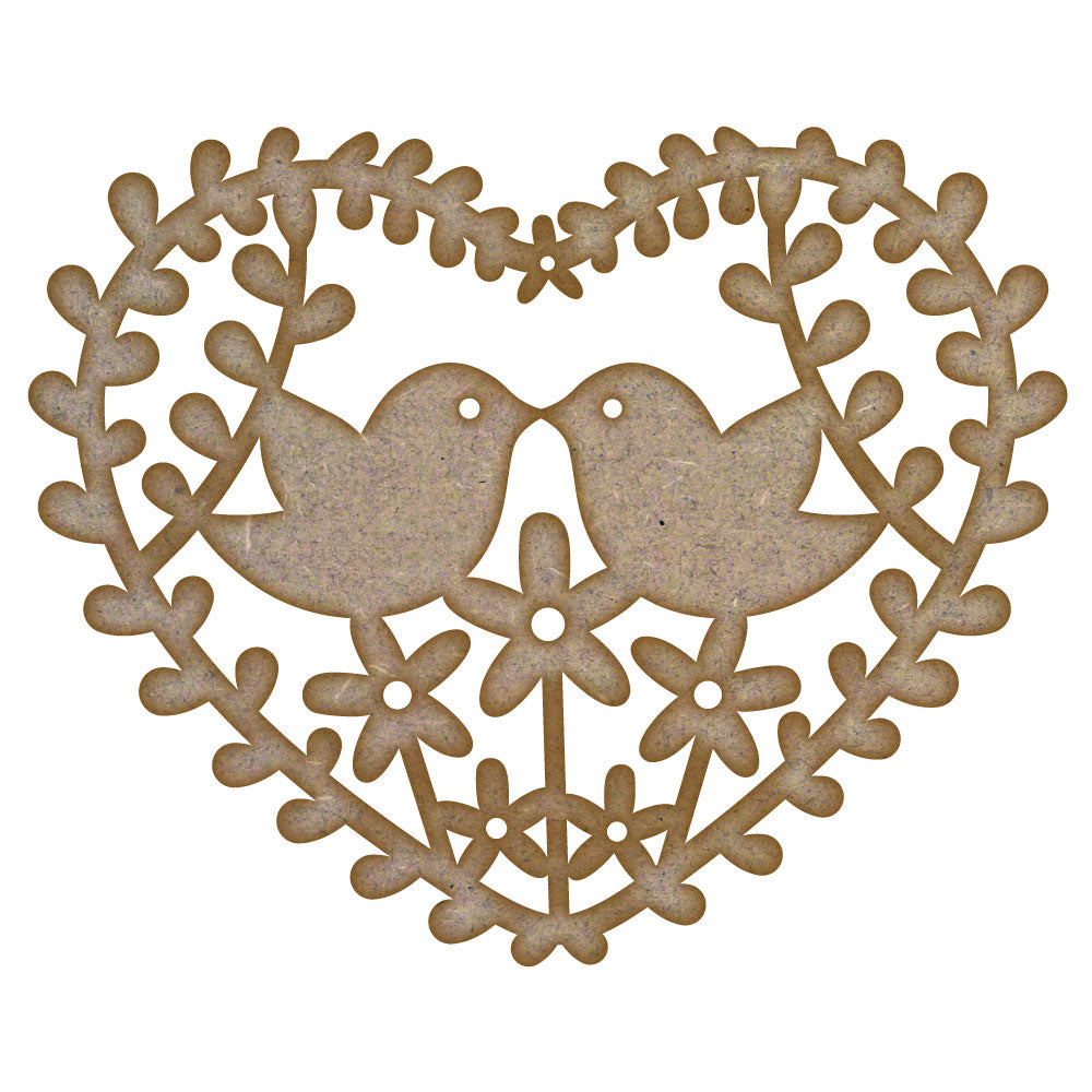 Love Birds Heart Leaves MDF Laser Cut Craft Blanks in Various Sizes