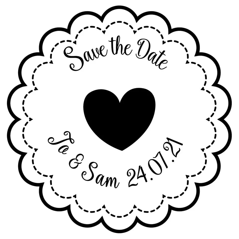 Personalised Laser Rubber Stamps - Save the Date: Stitched Scallop