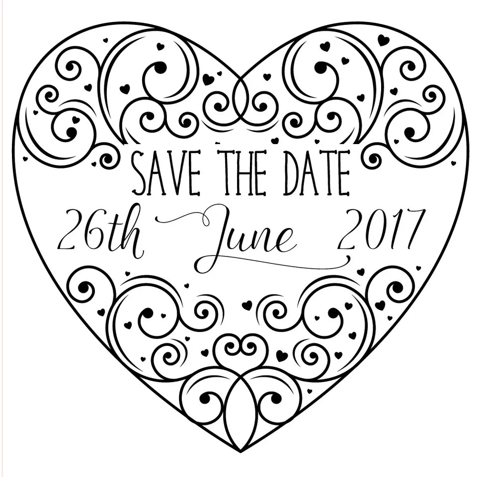 Personalised Laser Rubber Stamp - Save the Date: Ornate Heart
