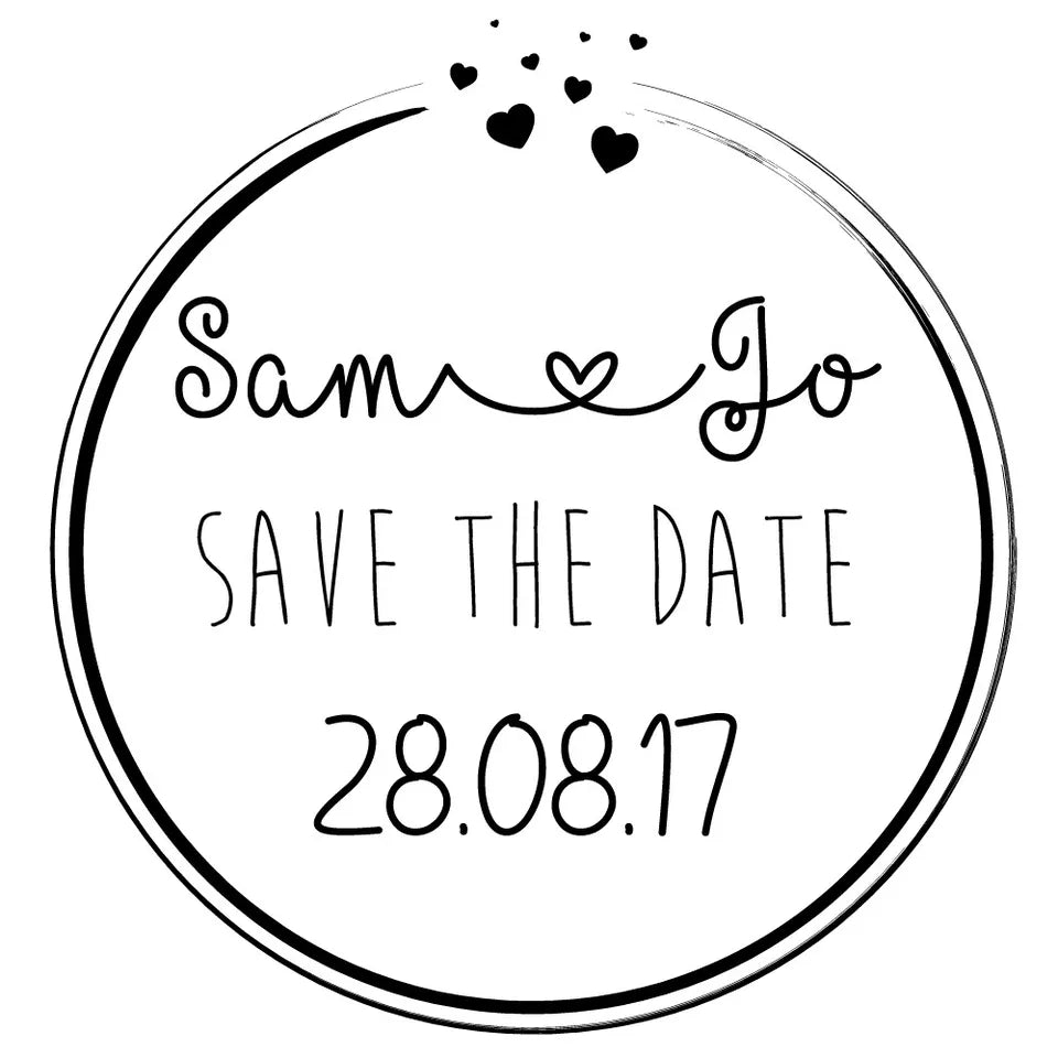 Personalised Laser Rubber Stamp - Save the Date: Hearts