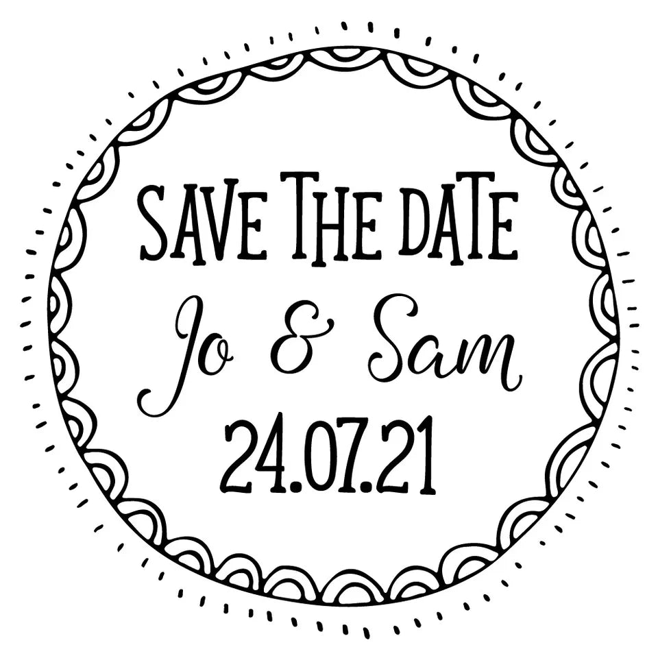 Personalised Laser Rubber Stamps - Save the Date: Hand Drawn Circle
