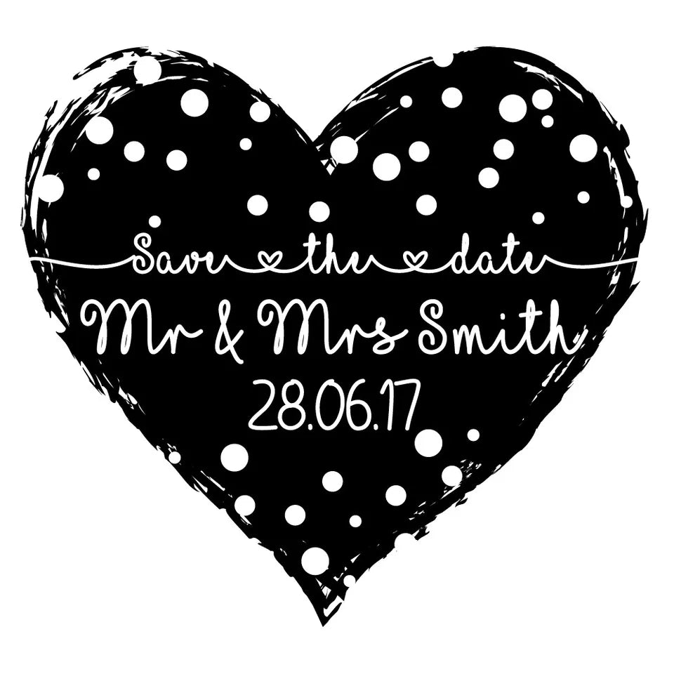 Personalised Laser Rubber Stamps - Save the Date: Dotty Heart