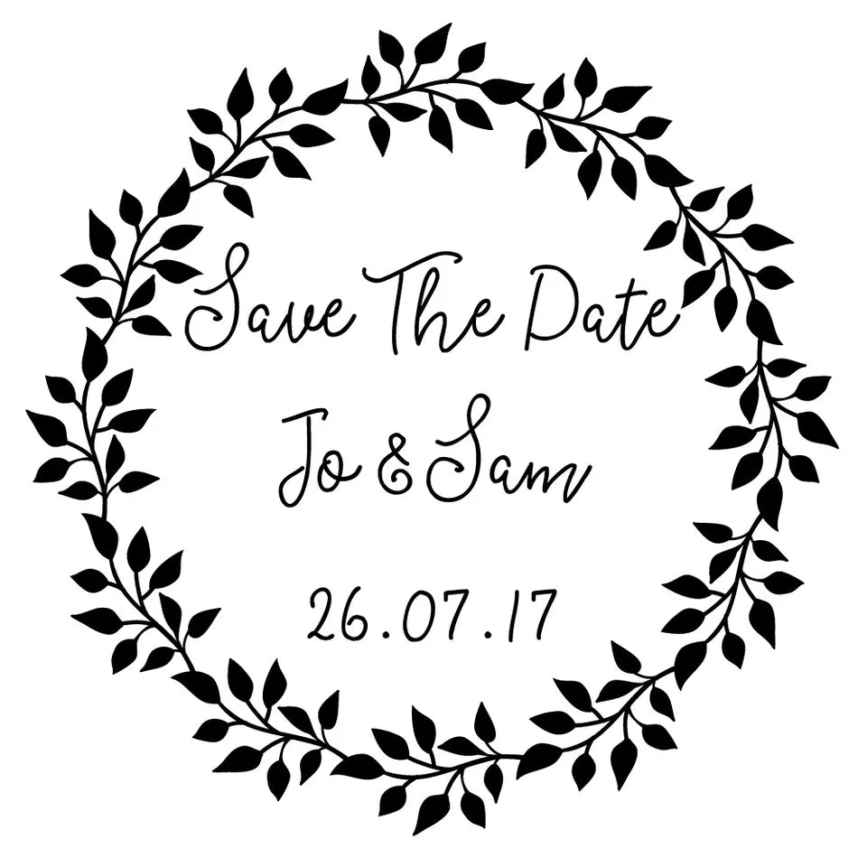 Personalised Laser Rubber Stamp - Save the Date: Leaf Wreath