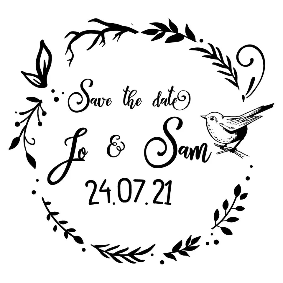 Personalised Laser Rubber Stamps - Save the Date: Rustic Bird