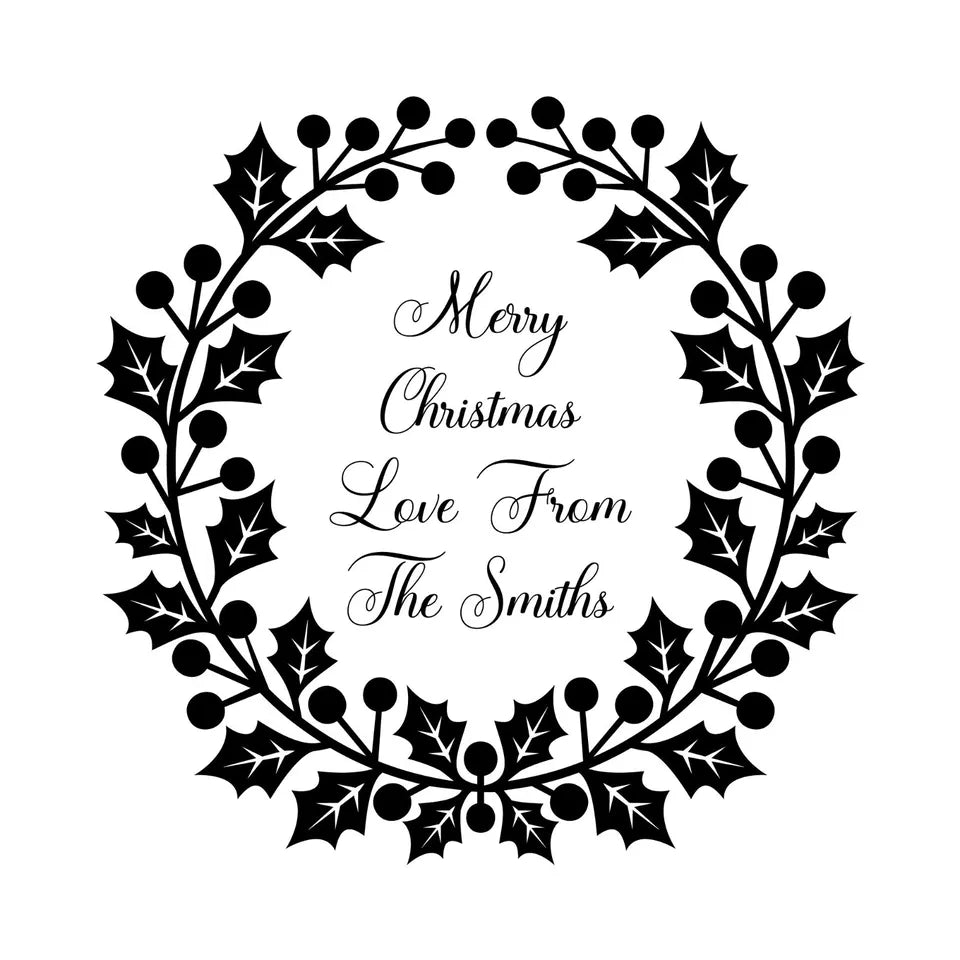 Personalised Laser Rubber Stamps - Christmas: Holly Wreath