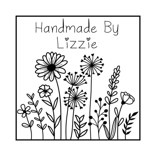 Personalised Laser Rubber Stamps - Handmade By: Flower Square (Design 2)