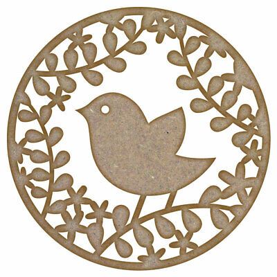 Bird Leaf Circle Plaque MDF Laser Cut Craft Blanks in Various Sizes
