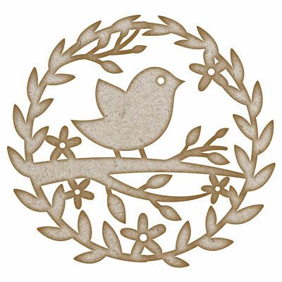 Bird On A Branch & Leaves MDF Laser Cut Craft Blanks in Various Sizes