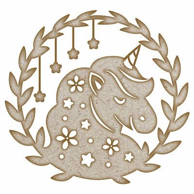 Beautiful Unicorn Leaf Wreath MDF Laser Cut Craft Blanks in Various Sizes