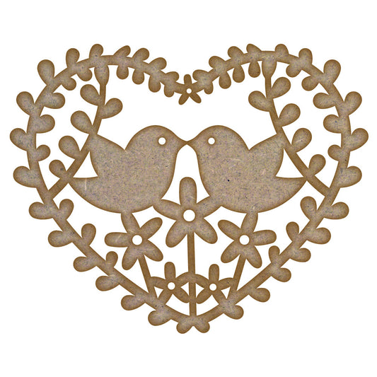 Love Birds Heart Leaves MDF Laser Cut Craft Blanks in Various Sizes