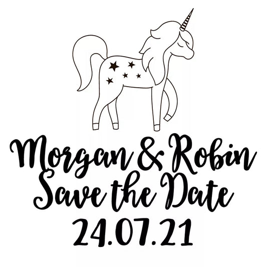 Personalised Laser Rubber Stamps - Save the Date: Unicorn (Design 2)