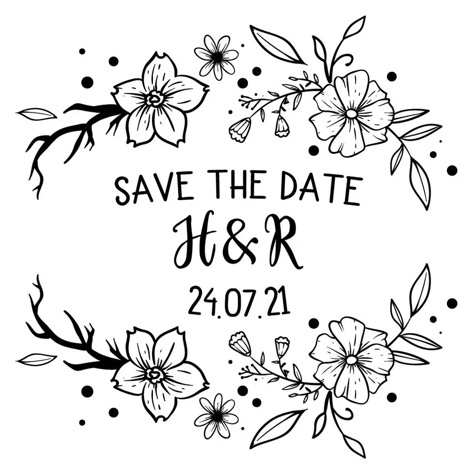 Personalised Laser Rubber Stamps - Save the Date: Flowers (Design 4)