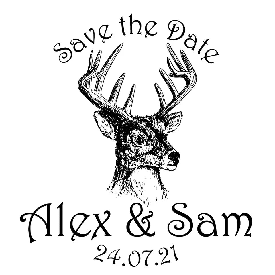 Personalised Laser Rubber Stamps - Save the Date: Stag (Design 2)